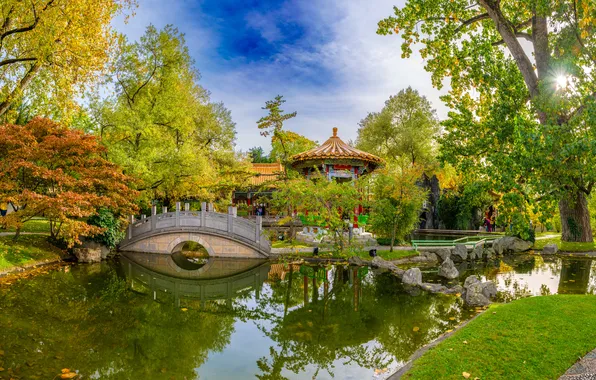 Autumn, Switzerland, Pond, Zurich, Bridges, Gardens