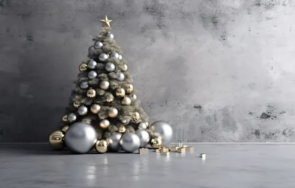 Balls, tree, New Year, Christmas, silver, new year, happy, Christmas