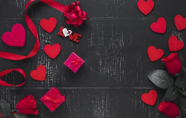Holiday, rose, Love, tape, gifts, hearts, valentine's day