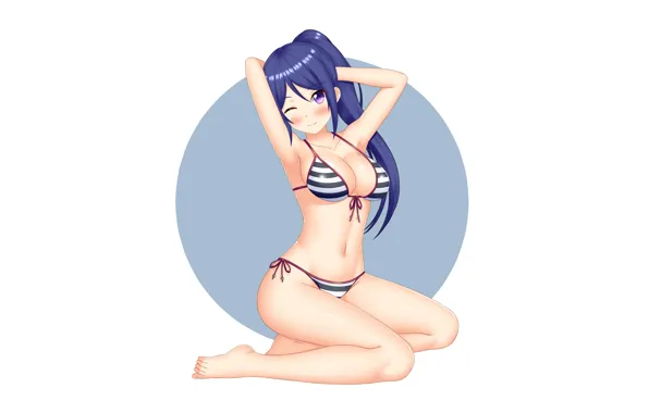 Girl, sexy, cleavage, long hair, boobs, anime, beautiful, purple eyes