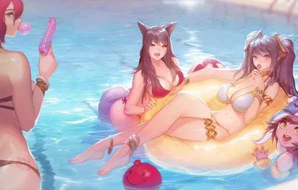 Ass, chest, water, girls, feet, pool, bikini, league of legends