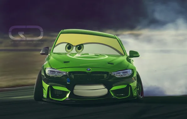 Auto, BMW, Green, Machine, Smile, Eyes, Art, Cars