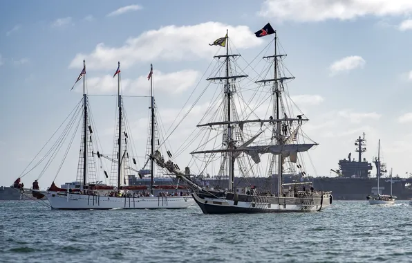 Ships, flags, ropes, sailboats, mast