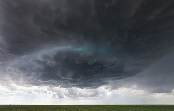 The storm, field, the sky, landscape, clouds, nature, lightning, horizon