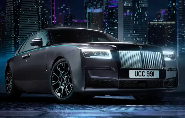 Picture skyscrapers, V12, exterior, Rolls-Royce Ghost, 600 HP, 2021, Black Badge Ghost, 900 Nm