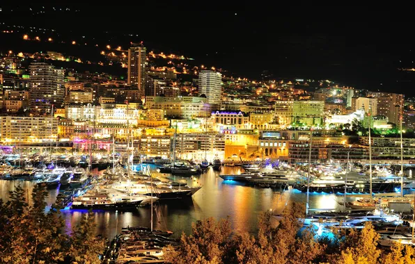 The city, home, the evening, port, Monaco, monaco, hotels, yacht.
