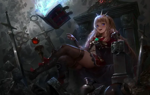 Girl, sword, fantasy, game, anime, cross, ken, blade