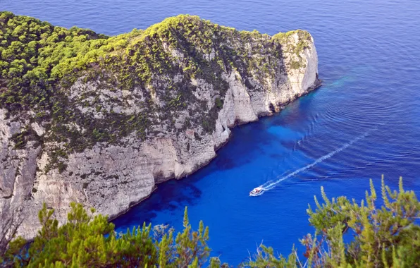 Picture sea, rocks, boat, trail, ship, Greece