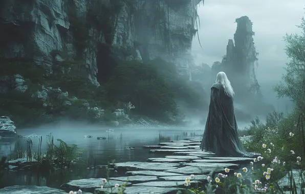 Nature, pose, the old man, male, the Witcher, the sorcerer, the elder, AI art