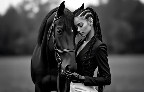 Look, face, girl, pose, horse, horse, hairstyle, friends