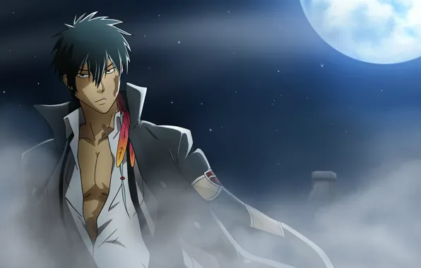 Picture stars, fog, the moon, feathers, art, katekyo Hitman reborn, amano akira, Xanxus
