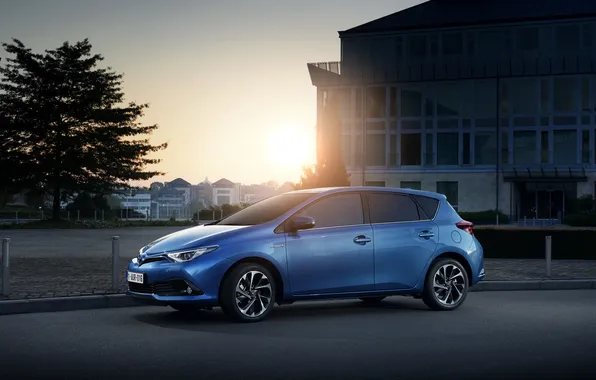 Picture the sun, sunset, the city, the evening, Toyota, Hybrid, hybrid, Toyota
