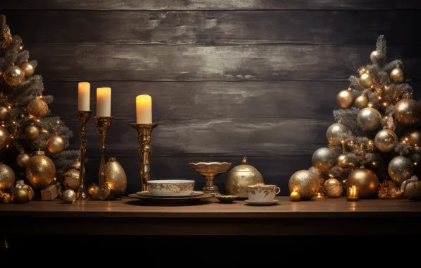 Balls, gold, Board, Christmas, New year, gold plated, gold, Christmas decorations