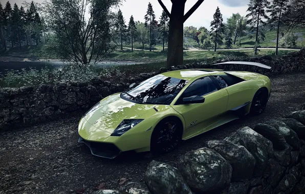 HDR, Lamborghini, Wood, Wall, Murcielago, Game, Trees, Grave