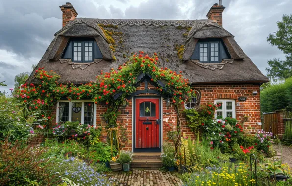 Summer, flowers, comfort, house, Windows, garden, the door, house