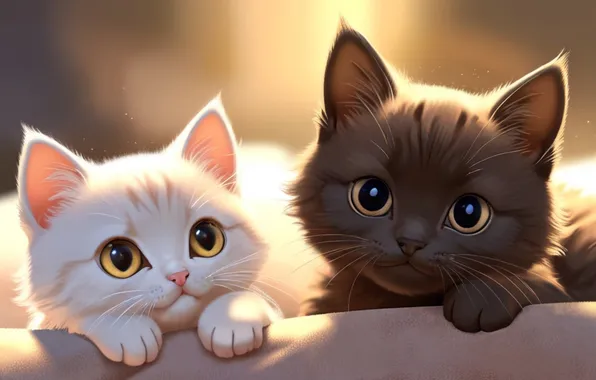Look, cats, pose, kittens, faces, AI art, neural network