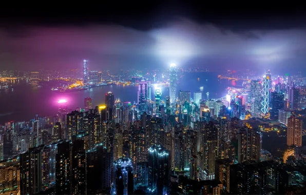 Picture light, night, the city, lights, China, Hong Kong
