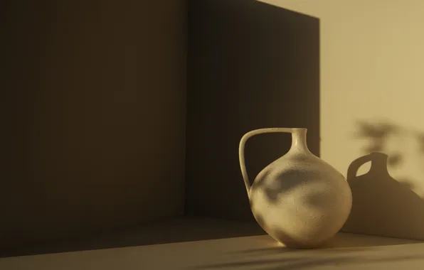 Light, wall, minimalism, floor, shadows, pitcher, vessel, beige background