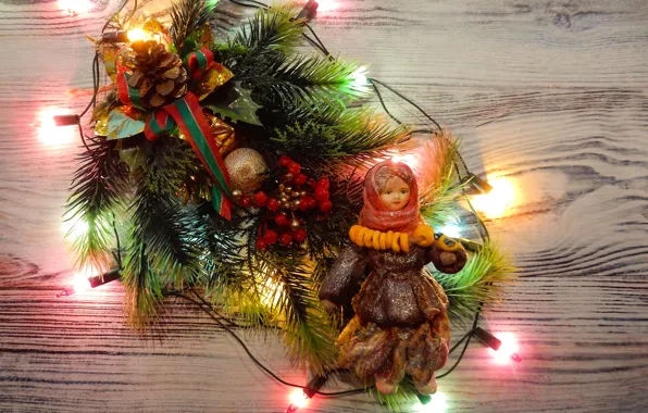 Lights, berries, background, holiday, doll, New year, bump, widescreen