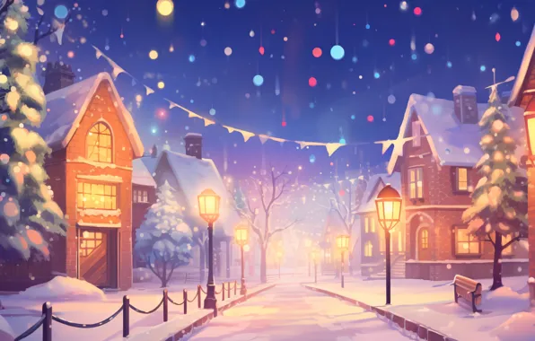Winter, snow, house, holiday, graphics, Christmas, New year, house