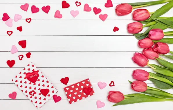 Picture flowers, holiday, hearts, tulips, Valentine's day