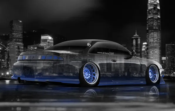 Night, Blue, The city, Neon, Nissan, Wallpaper, Blue, City