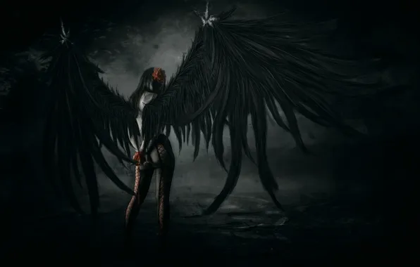 Picture girl, pose, wings, art, tights, fallen angel
