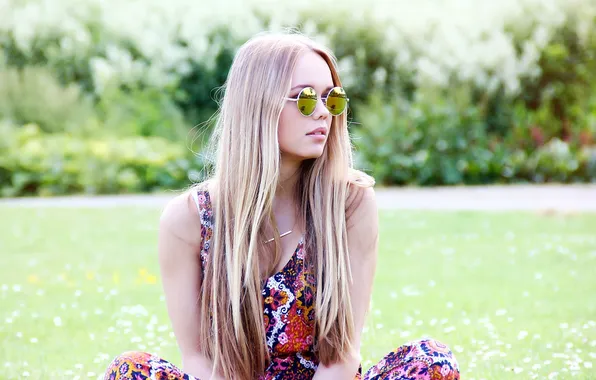 Summer, girl, face, hair, glasses