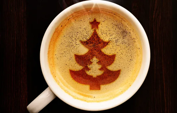 Foam, pattern, tree, coffee, Cup, tree, herringbone, cappuccino