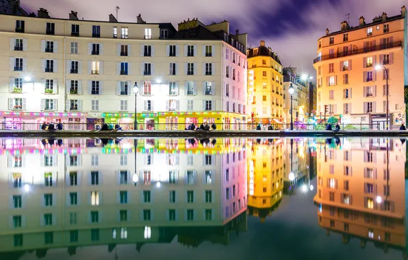 Lights, reflection, paint, France, Paris, home, the canal Saint-Martin