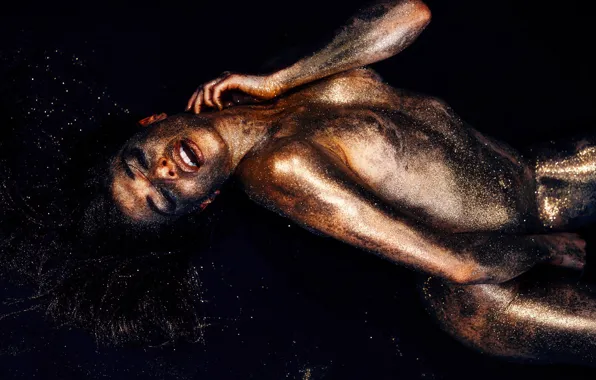 Sequins, girl, lips, nude, mouth, glitter, dark background, Chiara Bianchino