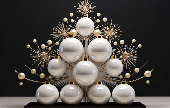 Balls, balls, Christmas, New year, white, black background, herringbone, stand