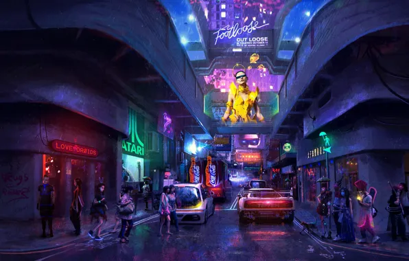 Picture sci-fi, neon, cyberpunk, dystopia, artwork, hong kong