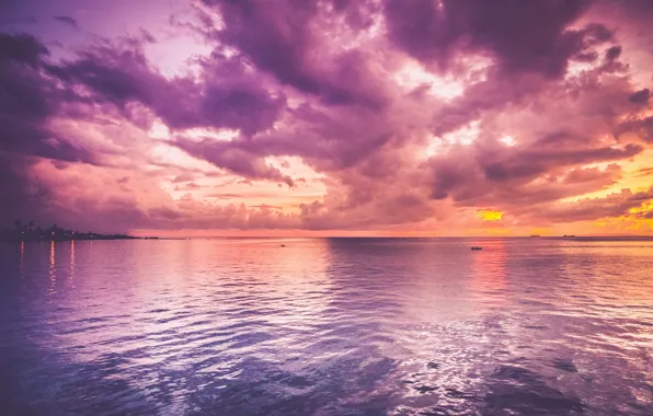 Picture sea, the sky, sunset, pink sunset