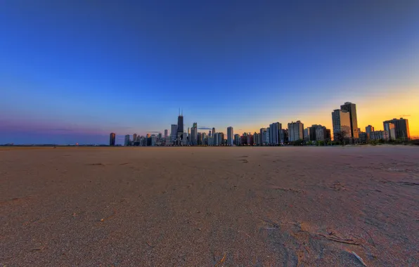 Beach, the city, skyscrapers, USA, Chicago, illinois, panorama