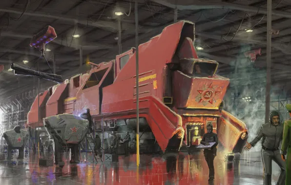 Train, hangar, symbol, art