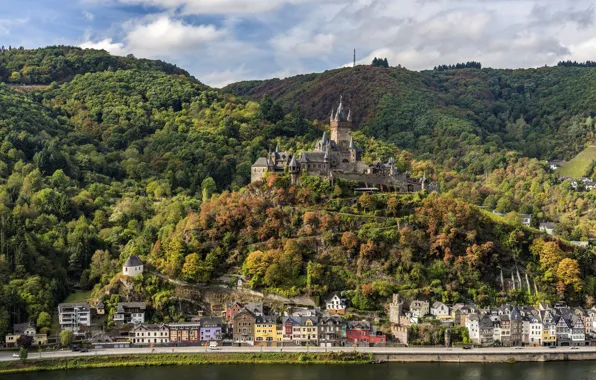 Castle, Germany, panorama, forest, Cochem