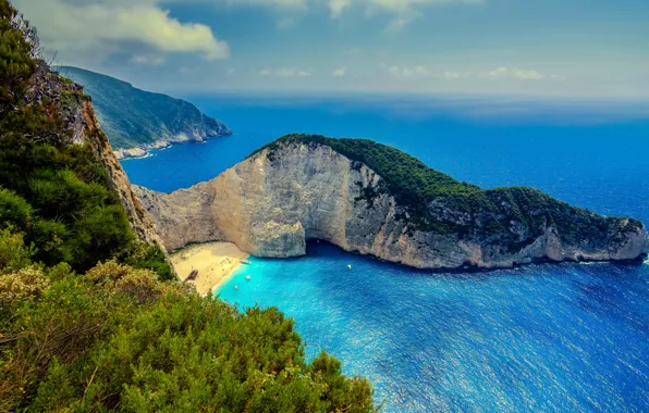 Picture sea, beach, the sky, rocks, coast, island, Greece, horizon