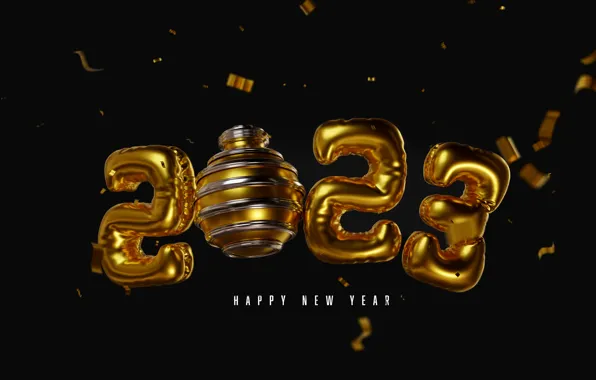 The inscription, Shine, ball, figures, New year, black background, gold plated, gold