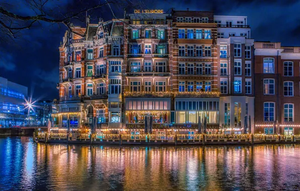 Picture night, bridge, lights, home, Amsterdam, lights, channel, Netherlands