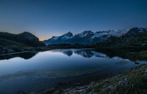 Landscape, mountains, night, nature, lake