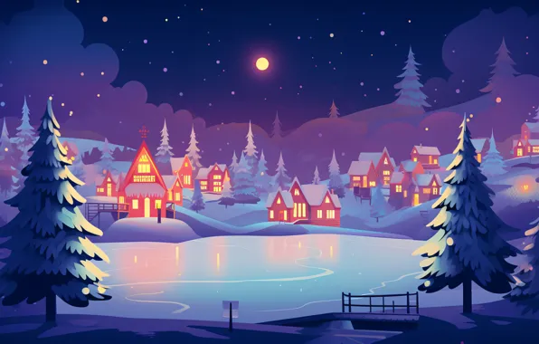 Winter, snow, house, holiday, graphics, Christmas, hut, New year
