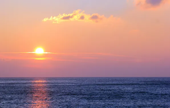 Picture wave, the sky, the sun, clouds, landscape, sunset, nature, the ocean