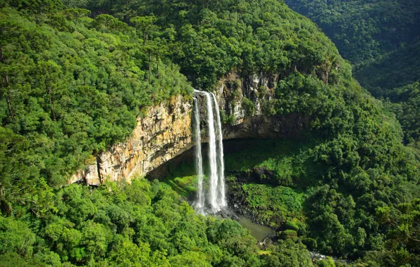 Greens, mountains, waterfall