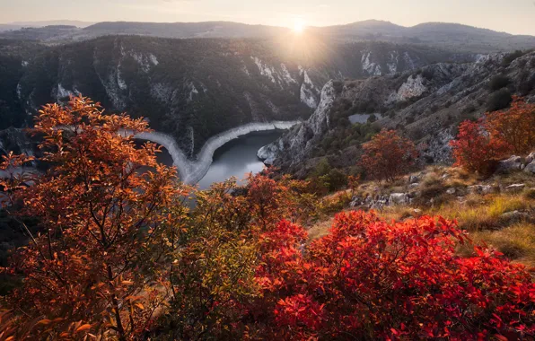 Autumn, the sun, landscape, mountains, nature, river, national Park, Serbia