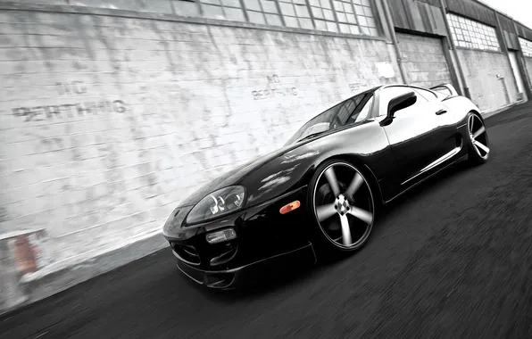 Tuning, black and white, b/W, Toyota, in motion, Supra, Toyota, supra