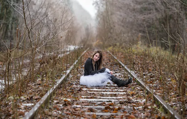 Picture forest, girl, railroad