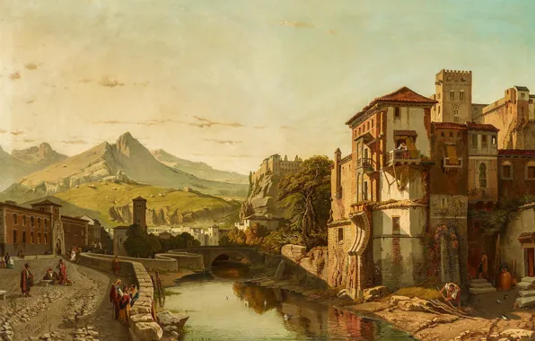 Picture Granada, 1876, Granada, Belgian painter, Belgian painter, oil on canvas, François-Antoine Bossuet, François-Antoine Bossue