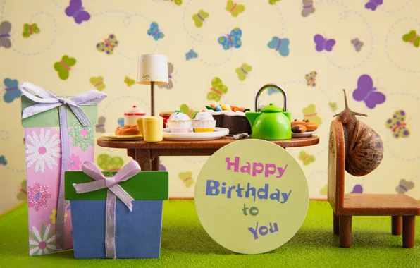 Macro, butterfly, table, room, birthday, holiday, the inscription, Wallpaper