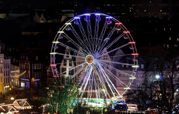 Night, the city, lights, home, wheel, Germany, Christmas, fair